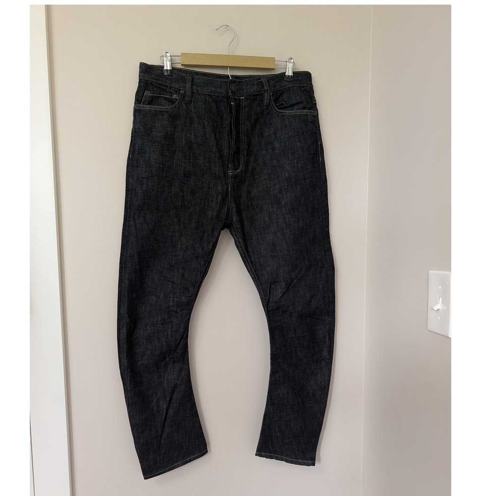 AllSaints Spitalfields Men's W32 Dark Wash Curved Banana Leg Jeans Raw Denim